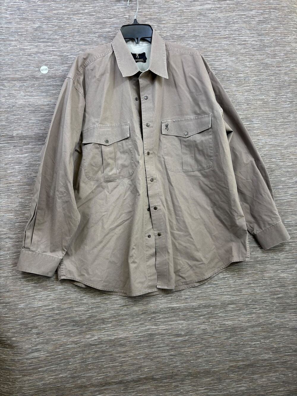 Browning Shirt Mens XL Brown Solid Button Up Long Sleeve Hunting Outdoor